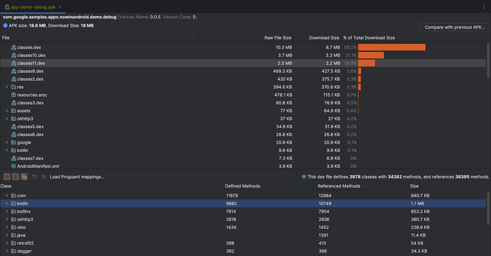 APK and app bundle inspector listing DEX, resources, and native libraries